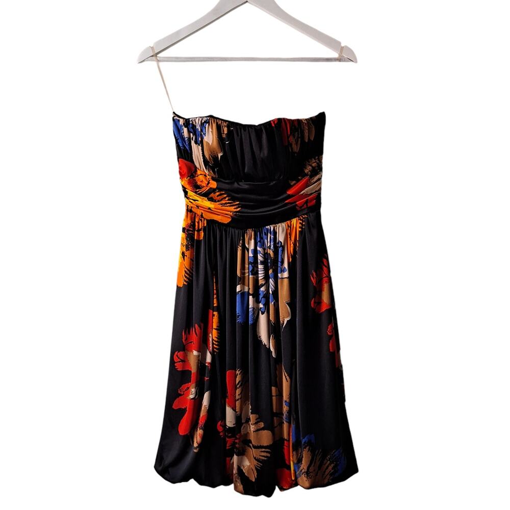 Rubber Ducky Vintage Black Multicolor Strapless Abstract Floral Dress - Size M